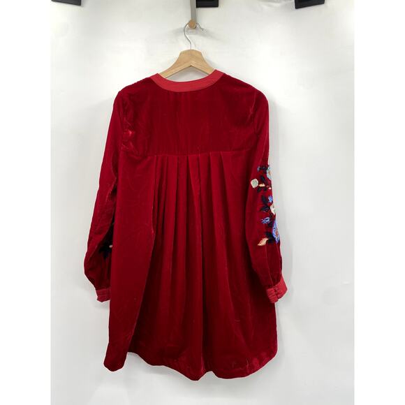 Free People red velvet floral embroidered long sleeve dress - Picture 4 of 5